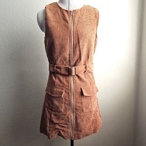 Corduroy belted jumper dress